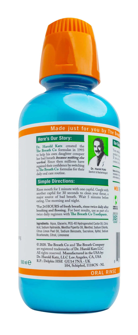 The Breath Co Fresh Breath Icy Mint Mouthwash 500 ml- Blue
