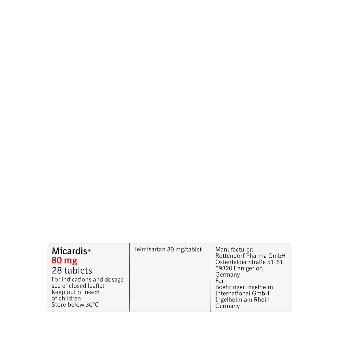 Micardis 80Mg 28 Tablets