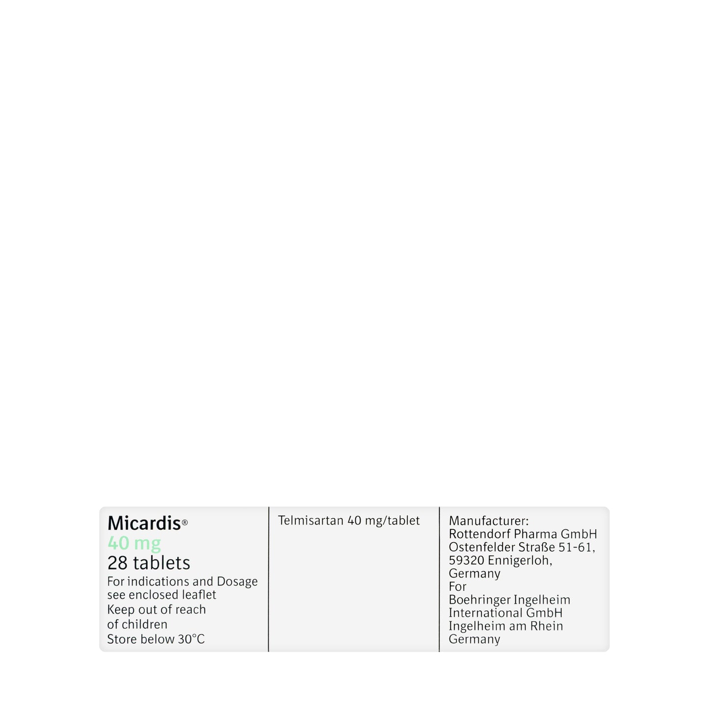 Micardis 40Mg 28 Tablets