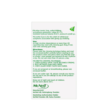 Nicorette Gum 2Mg Fresh Mint 30 Pieces