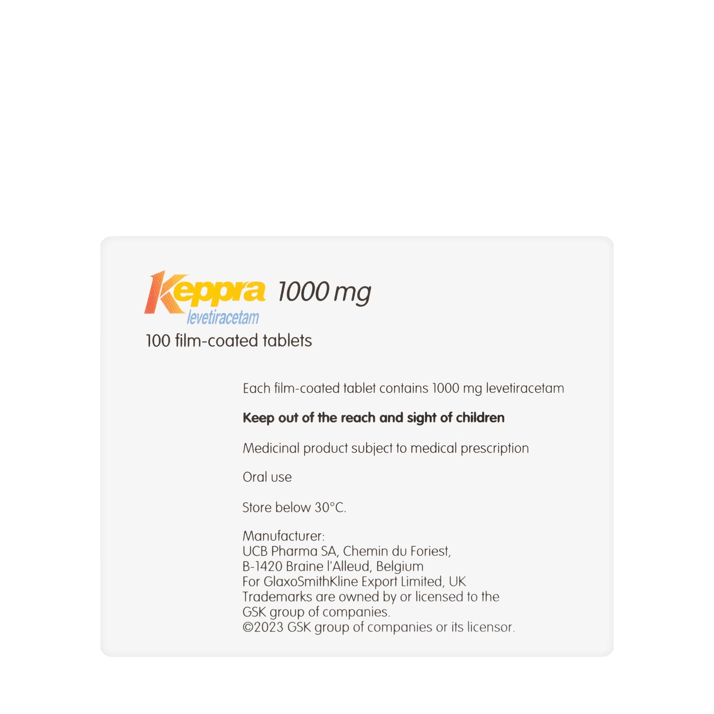 Keppra 1000Mg 100 Tablets