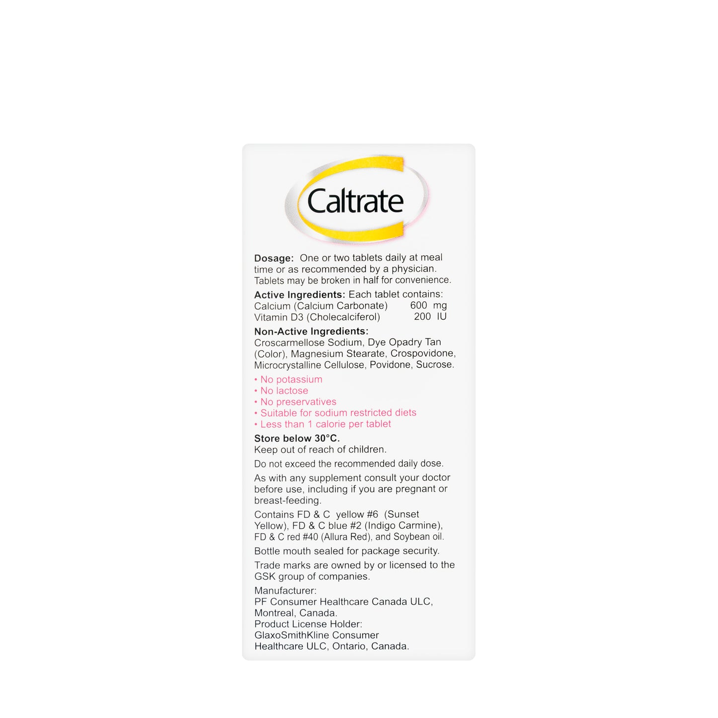 Caltrate 600 + Vitamin D 60 Tablet