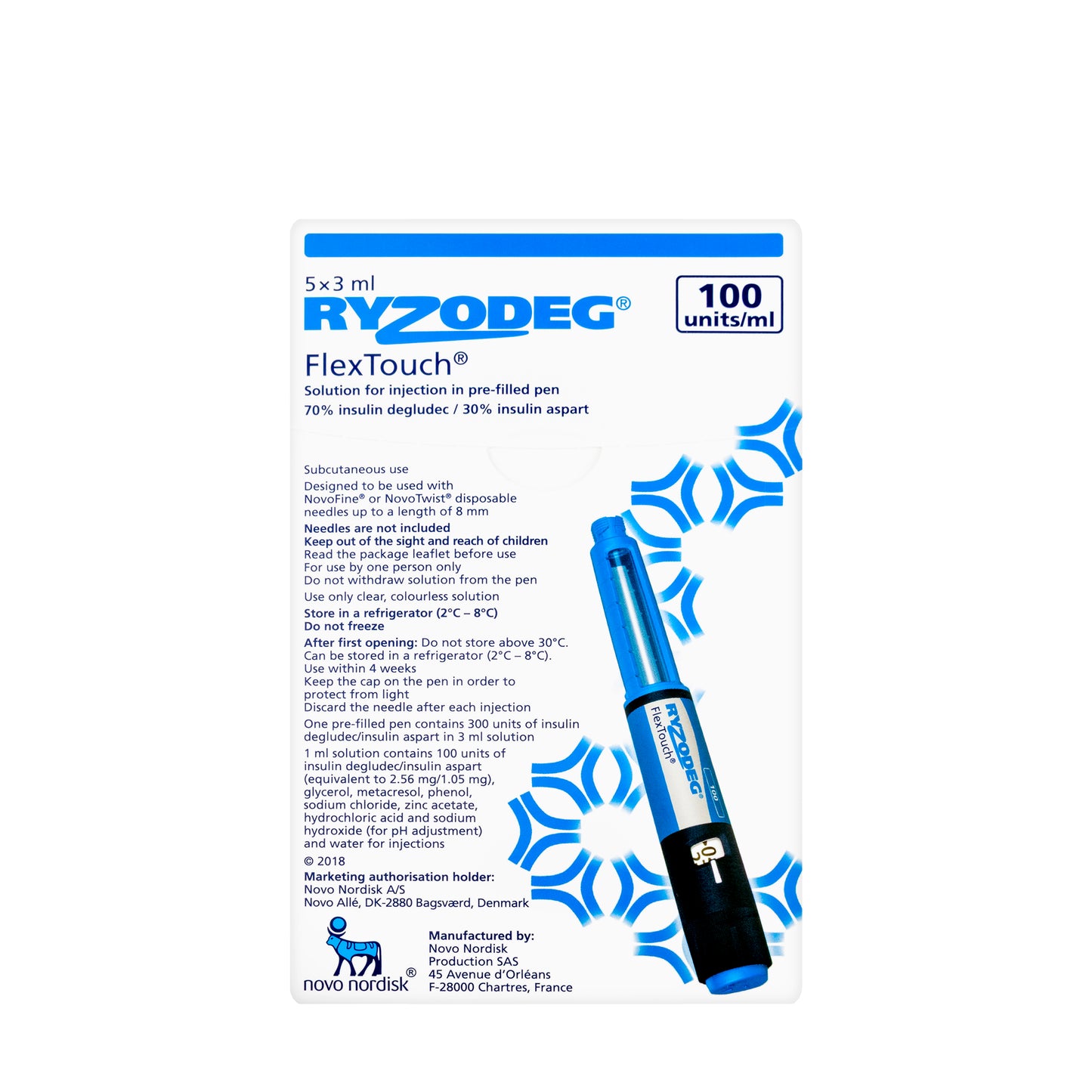 Ryzodeg Flextouch 100Iu/Ml 5pens×3 Ml