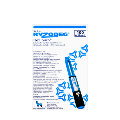 Ryzodeg Flextouch 100Iu/Ml 5pens×3 Ml