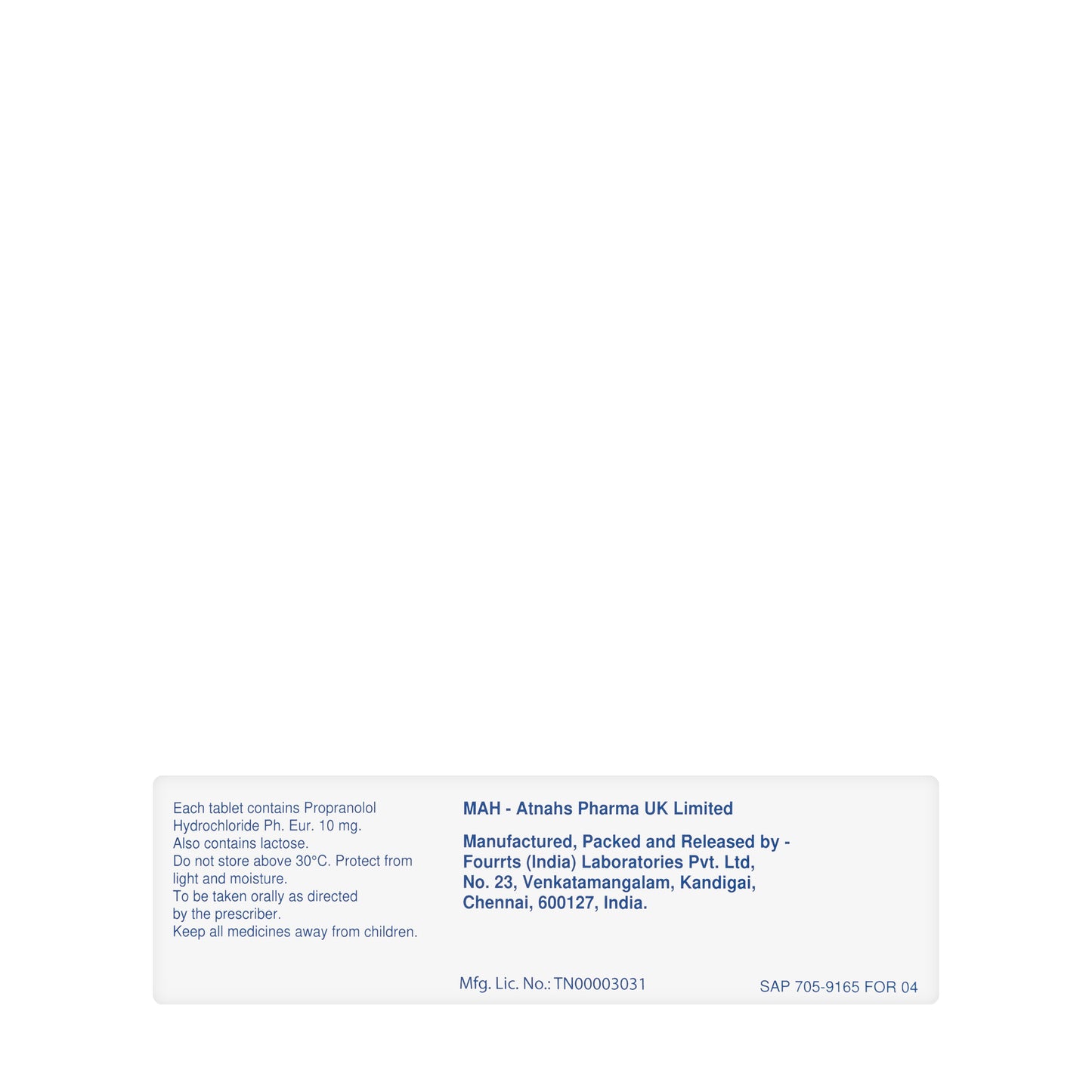 Inderal 10Mg 50 Tablets
