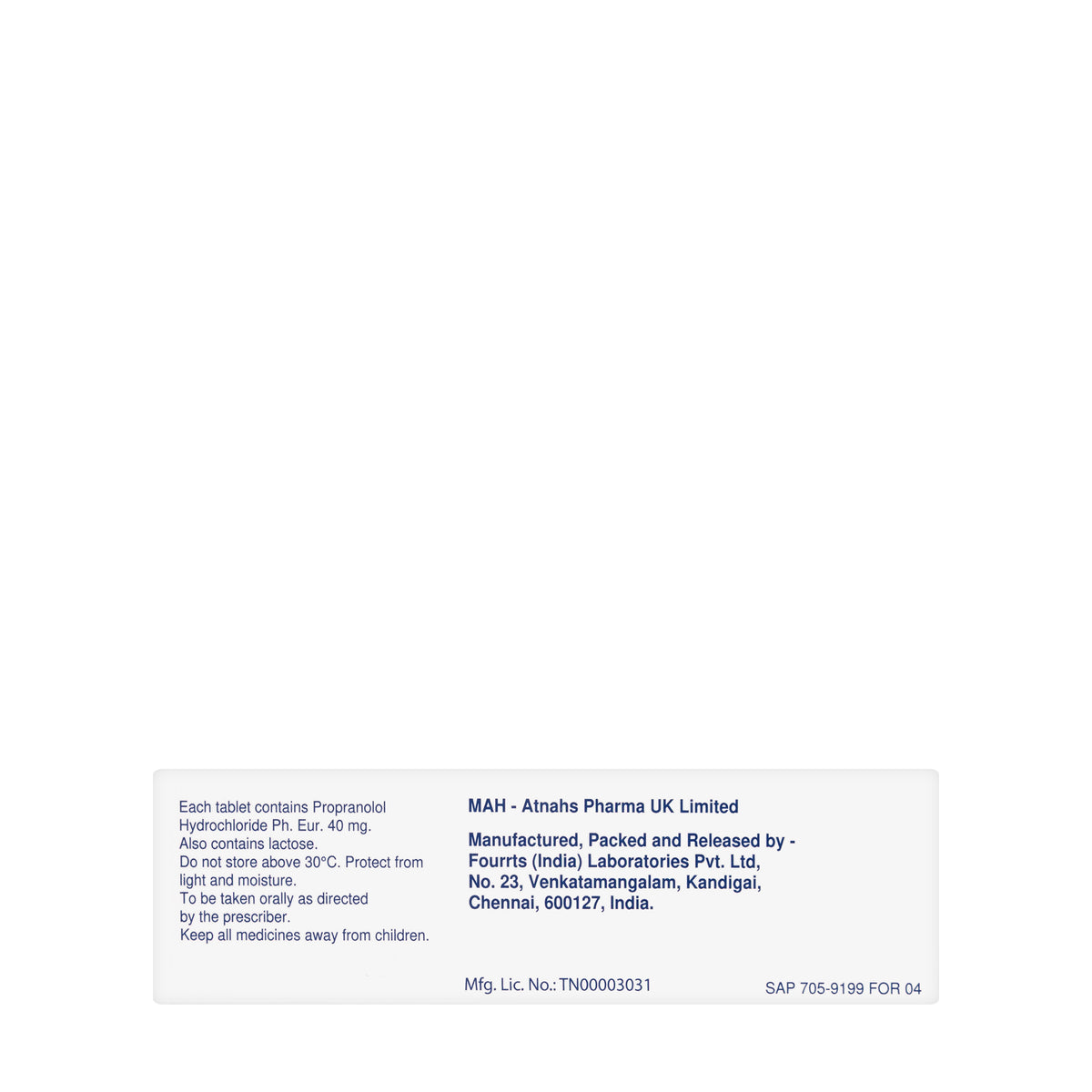 Inderal 40Mg 50 Tablets
