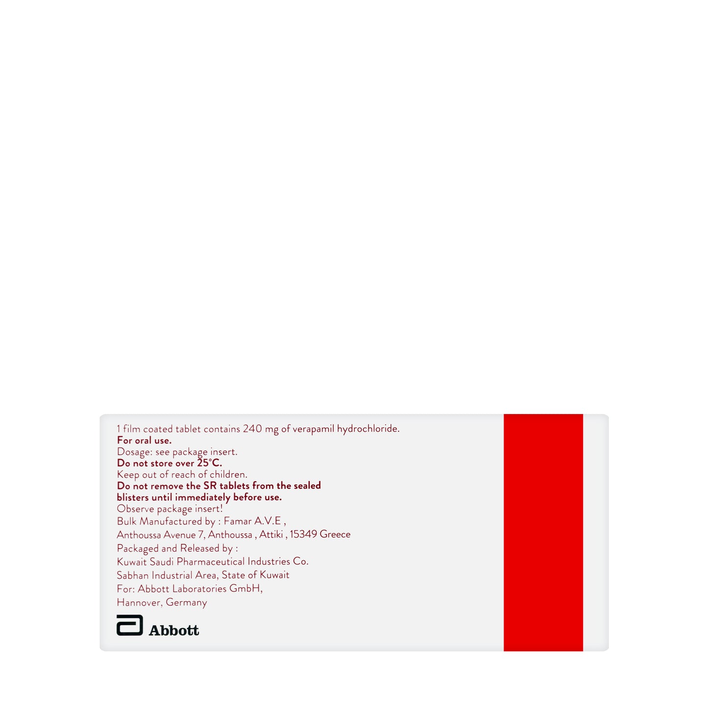 Isoptin Sr 240Mg 20 Tablets
