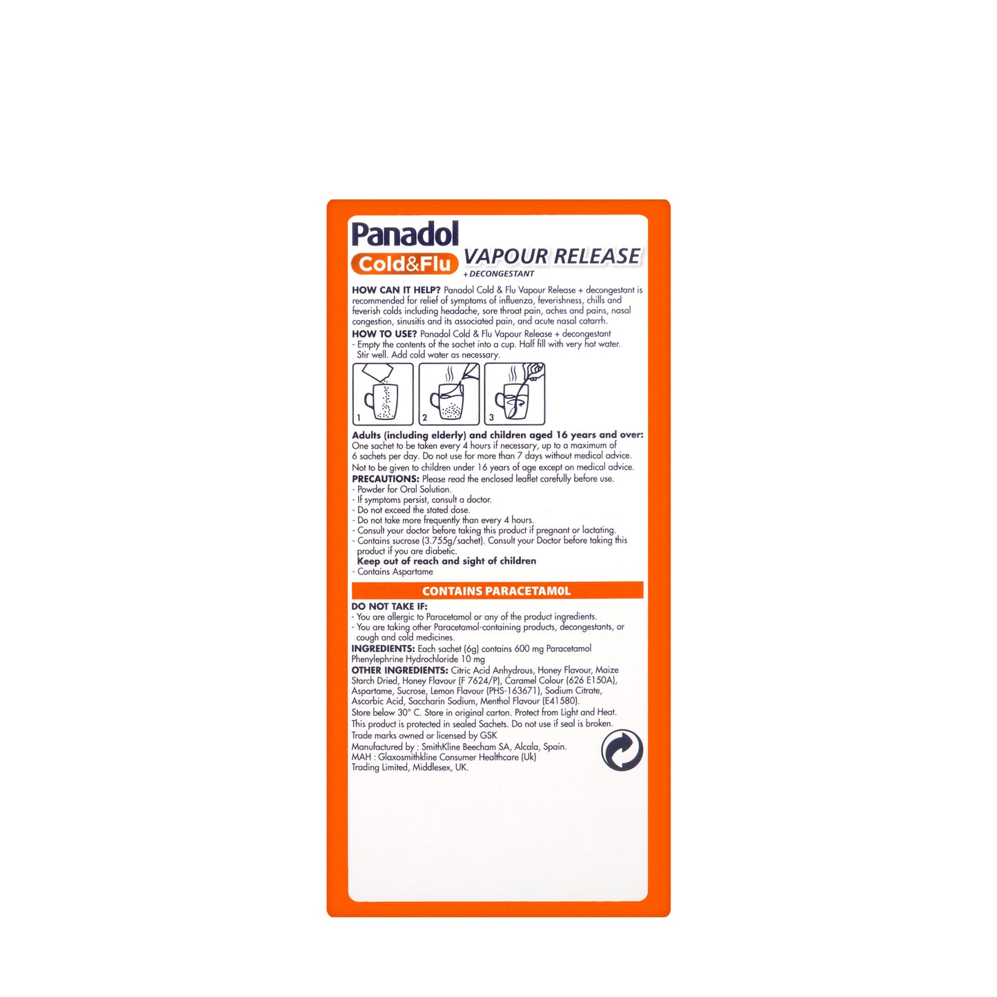 Panadol Cold & Flu Vapour+Decongestant 10 Sachets