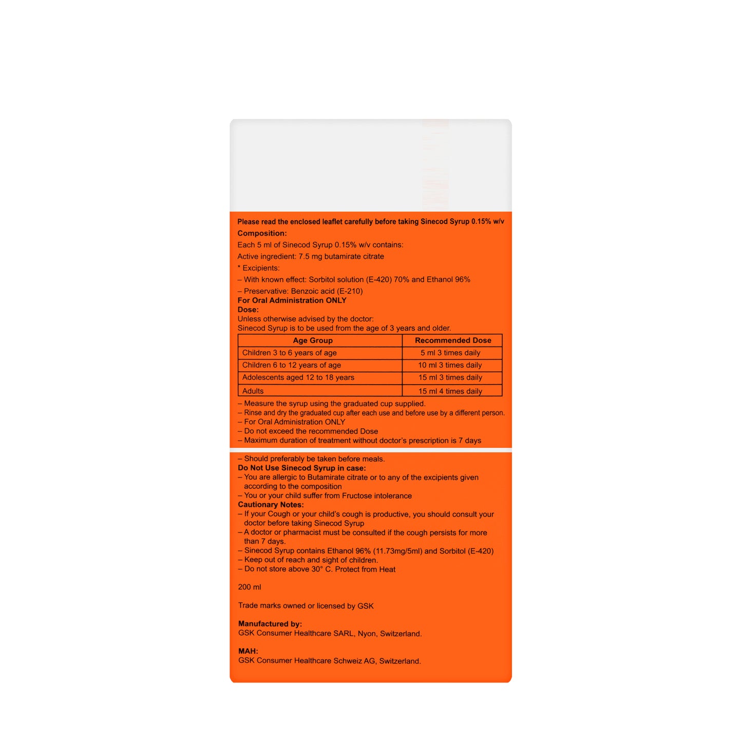 Sinecod Syrup 200Ml