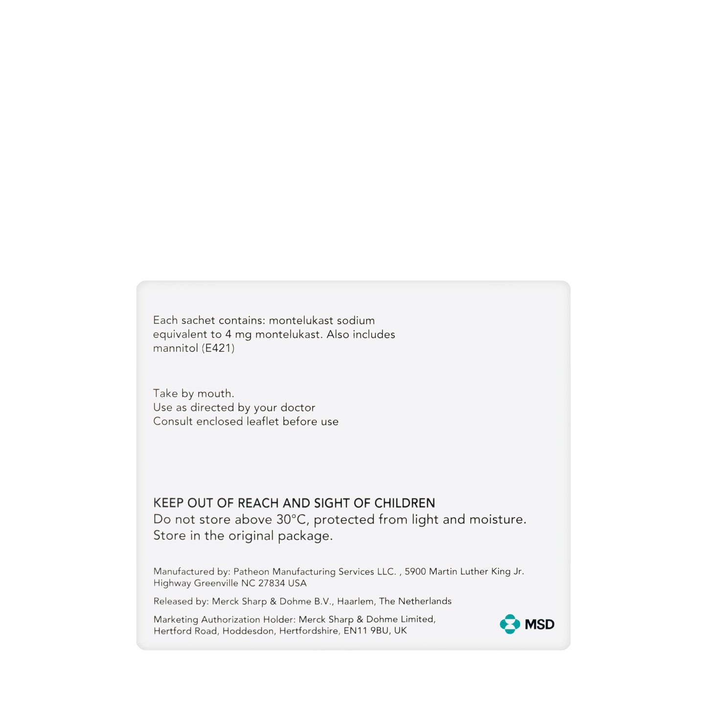Singulair 4Mg Pediatric 28 Sachets