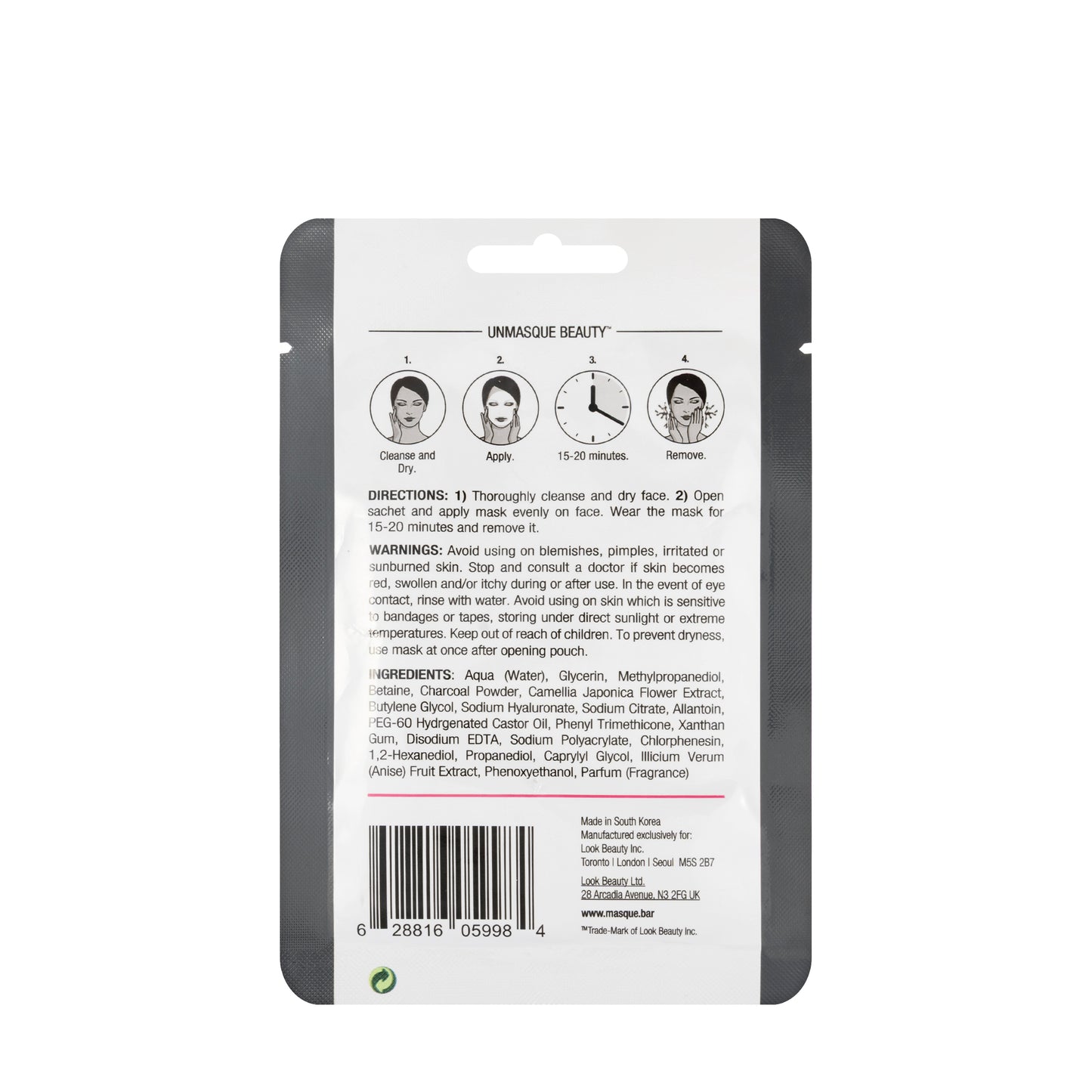 Masque BAR Charcoal Sheet Mask 21 Ml