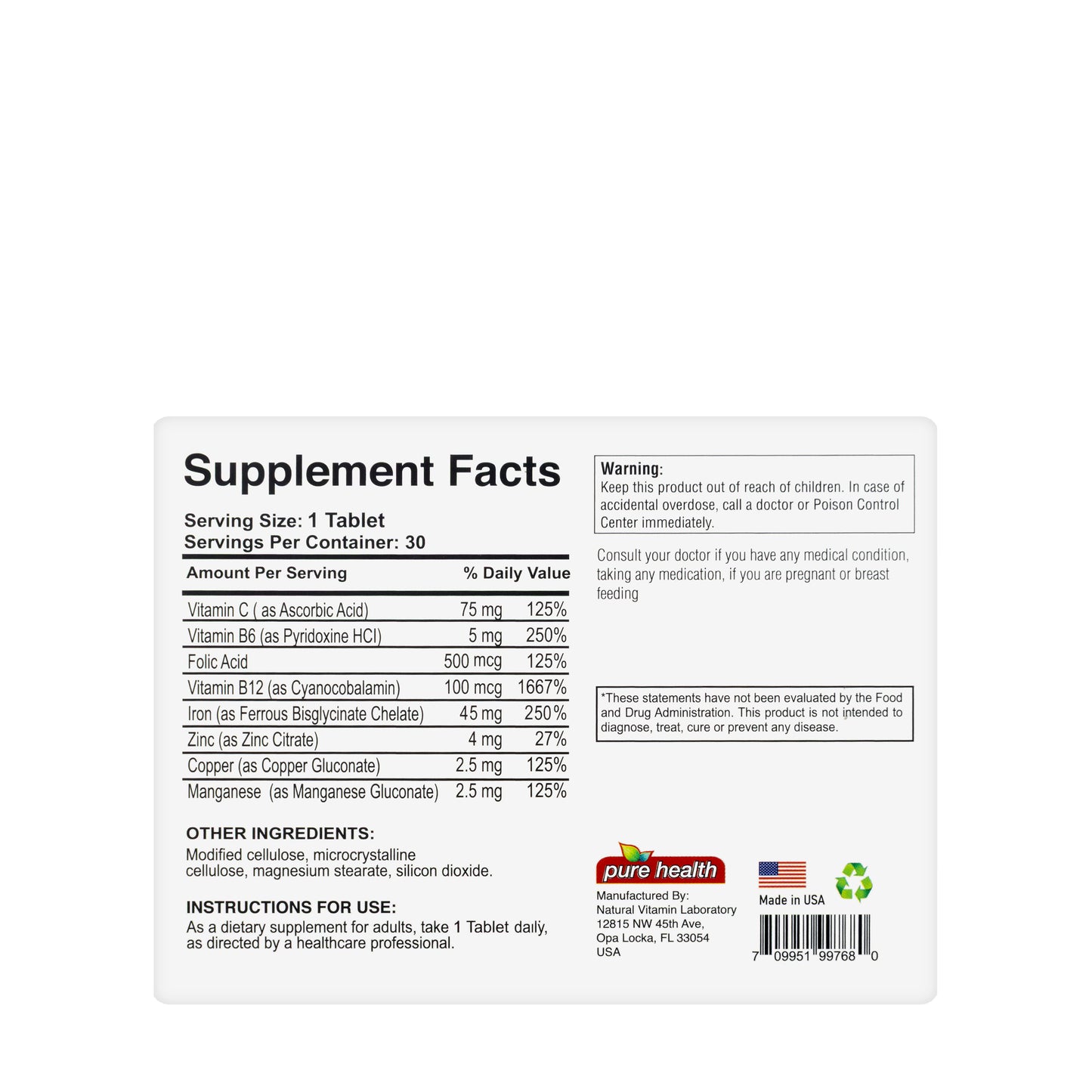 Pure Health Tri Iron 30 Tablets