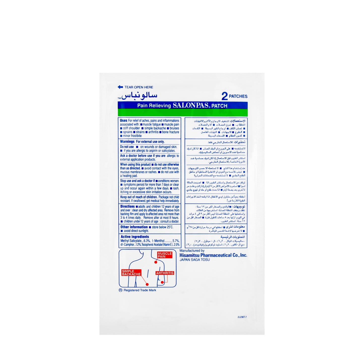 Salonpas Patch 13 cm x 8.4 cm 2 Pieces