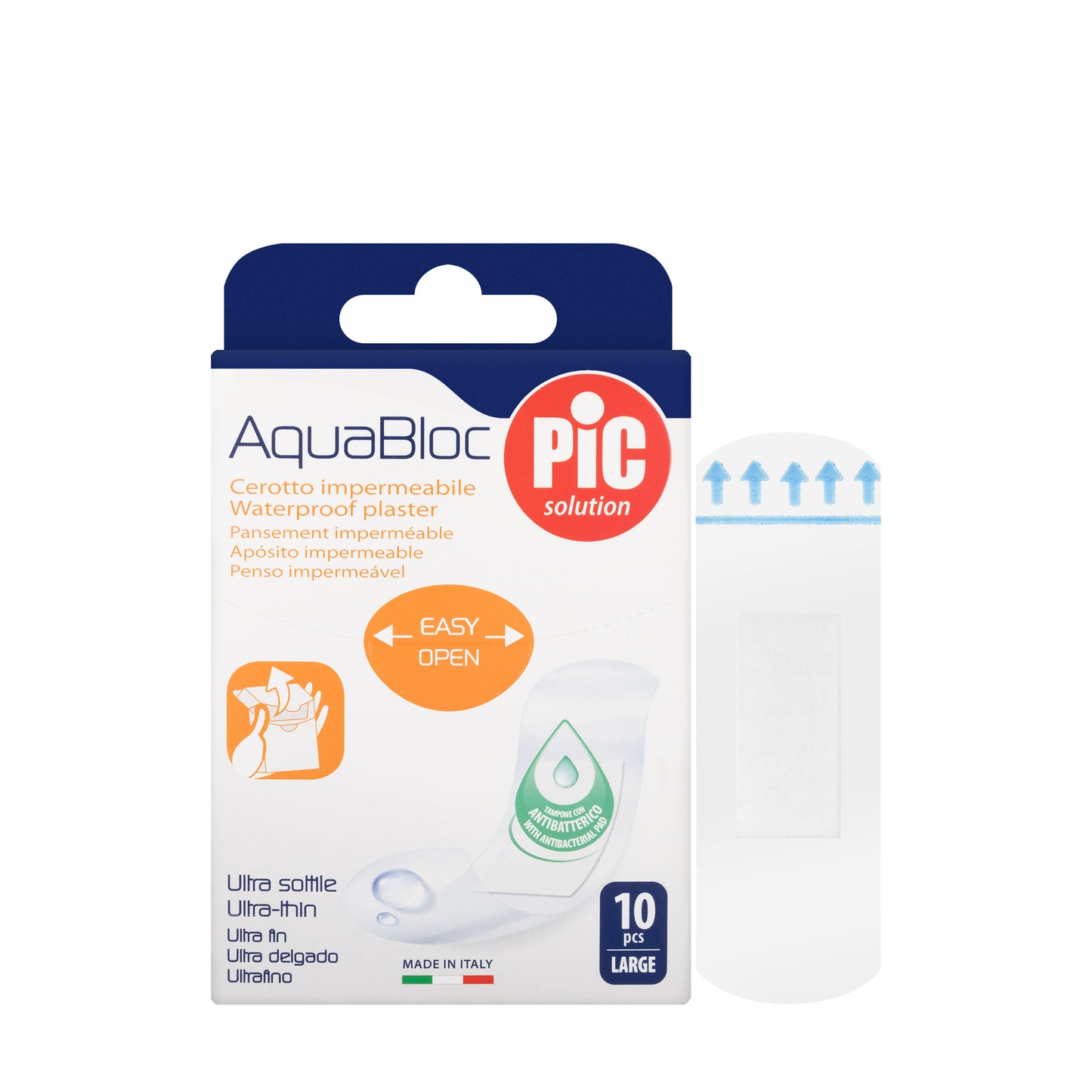 Pic Solution AquaBloc waterproof Plaster with antibacterial 25X72 Mm [Large] 10 Piece