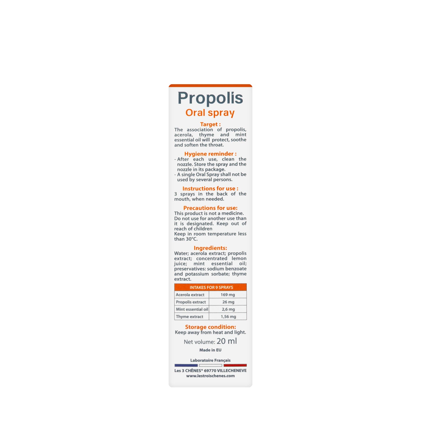 3 Chenes Propolis Oral Spray 20 Ml