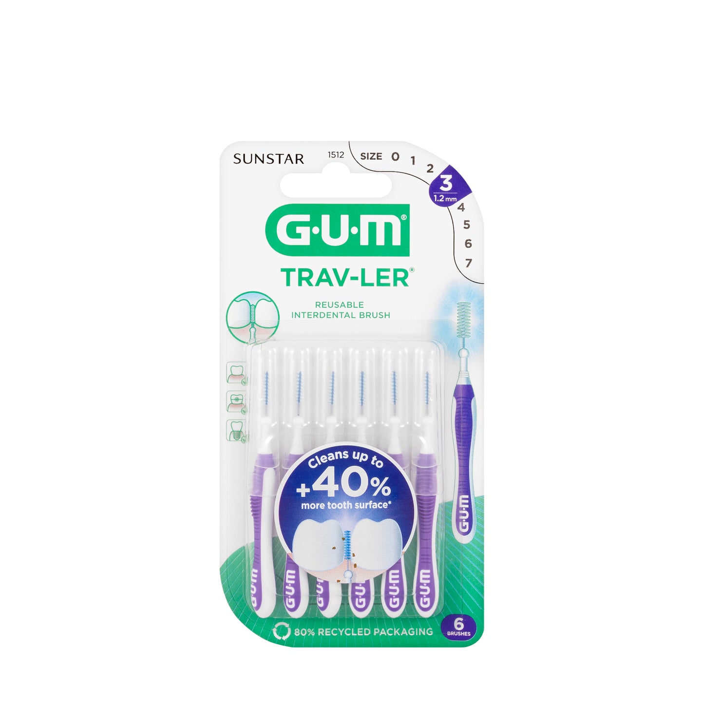 Gum Travler Intradental brush 1.2 mm-Green [1512 ]