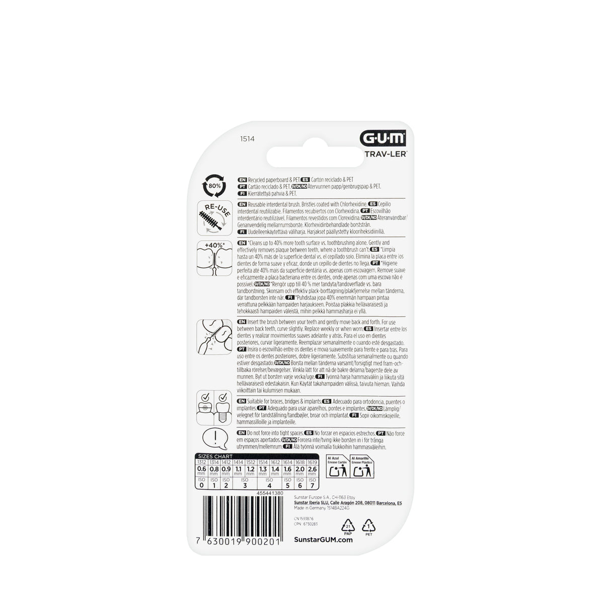 Gum Travler Intradental brush 1.3 mm-Yellow [1514]