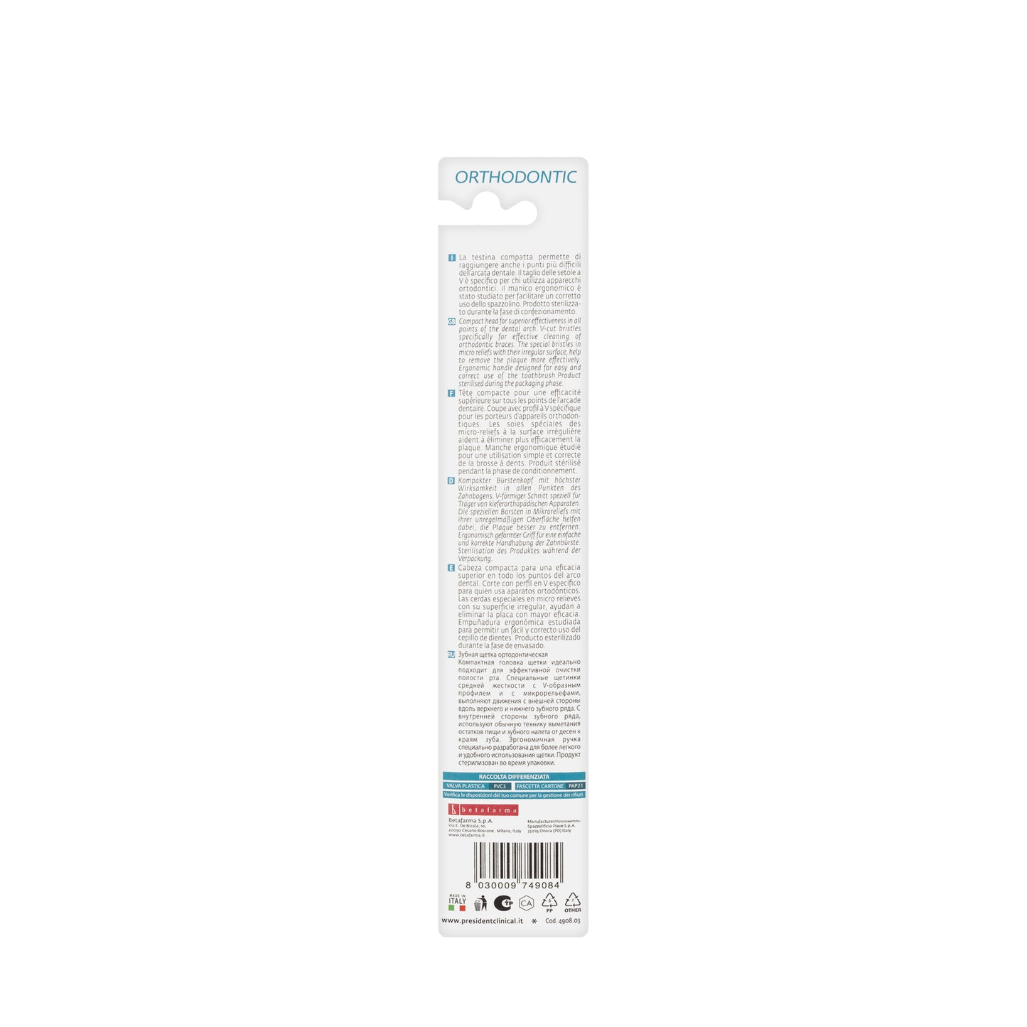 President Orthodontic Toothbrush-Medium