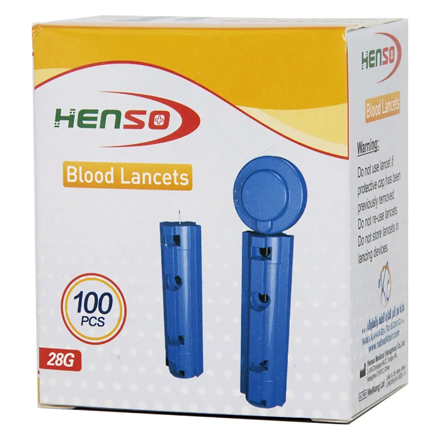 Henso Blood Lancets 28G [Blue] 100 Pieces