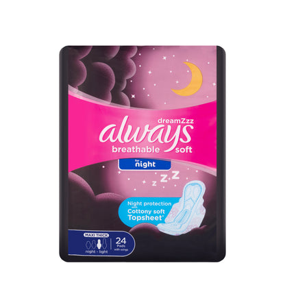 Always Breathable Soft Maxi Thick Night Wings 24 Pads