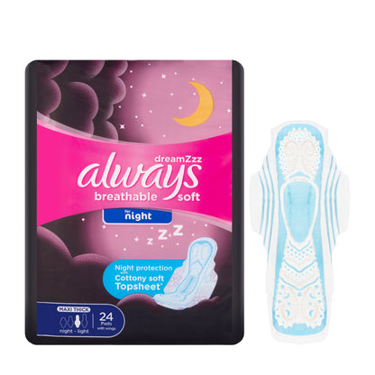 Always Breathable Soft Maxi Thick Night Wings 24 Pads