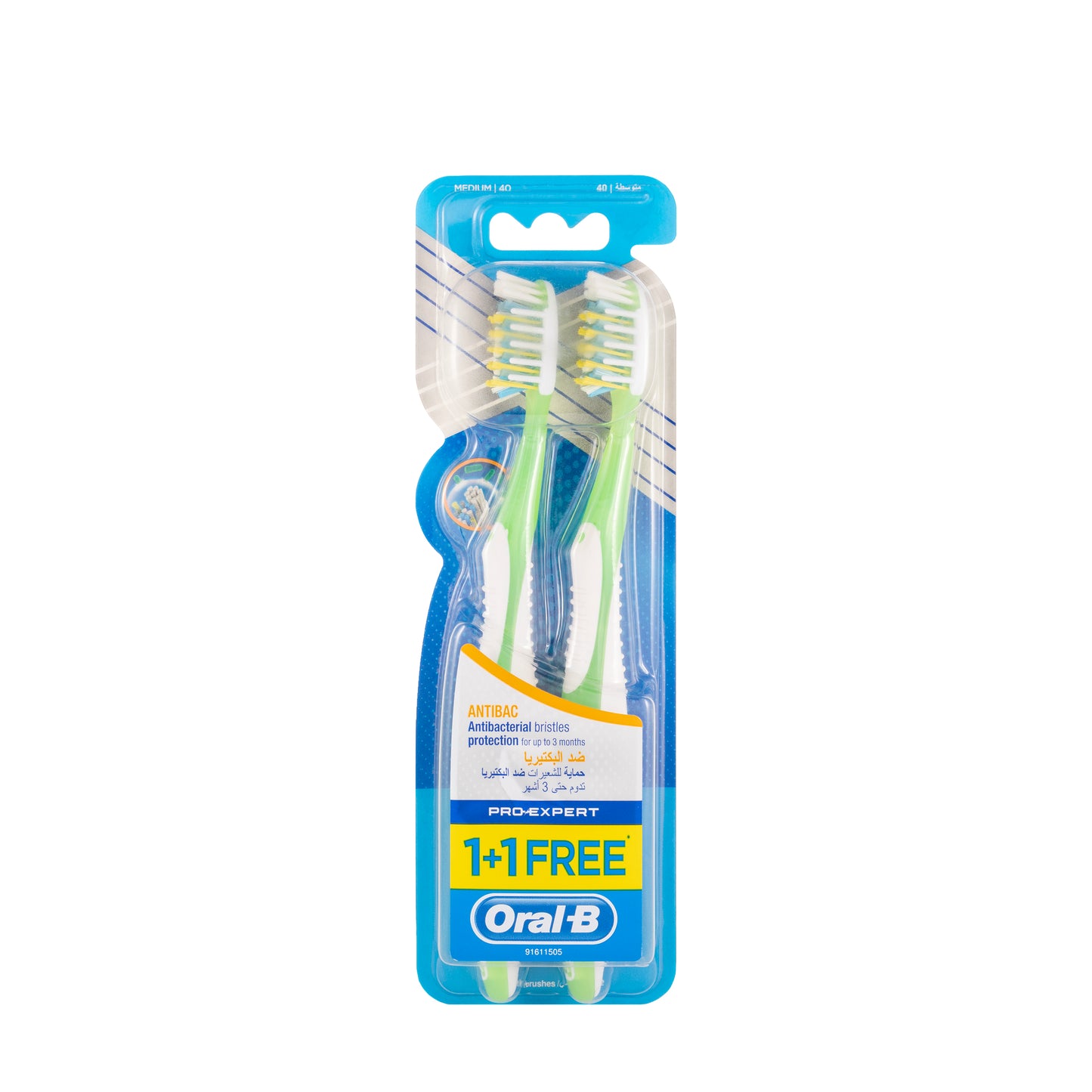 Oral-B Pro-Expert Anti Bacterial 40 Toothbrush-Medium [1+1 ]
