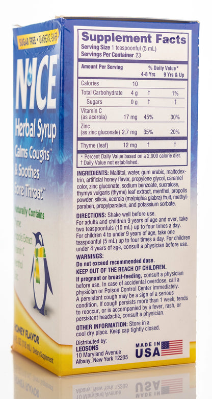 Nice Herbal Cough Syrup Honey Flavor 118ml