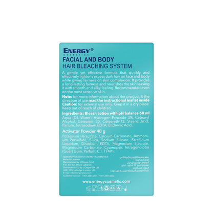 Energy Cosmetics Facial and Body Hair Bleaching System (Bleach Lotion 60 Ml + Activator Powder 40 g)