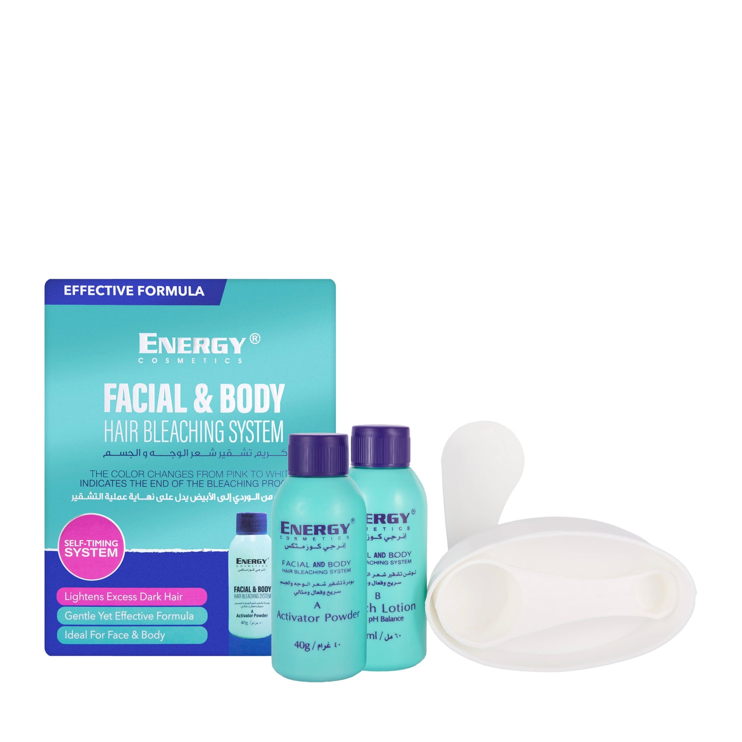 Energy Cosmetics Facial and Body Hair Bleaching System (Bleach Lotion 60 Ml + Activator Powder 40 g)
