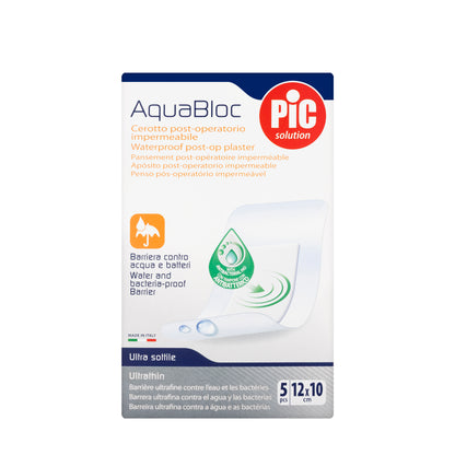 Pic Solution AquaBloc waterproof Plaster with antibacterial 12X10 Cm 5 Pieces