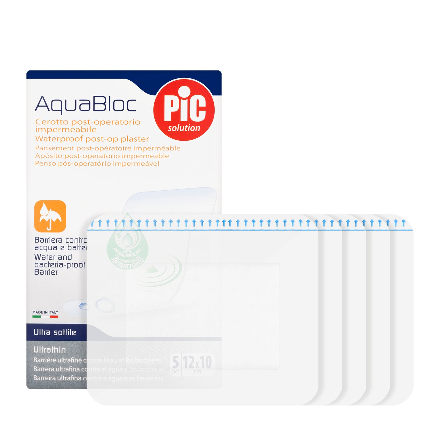 Pic Solution AquaBloc waterproof Plaster with antibacterial 12X10 Cm 5 Pieces