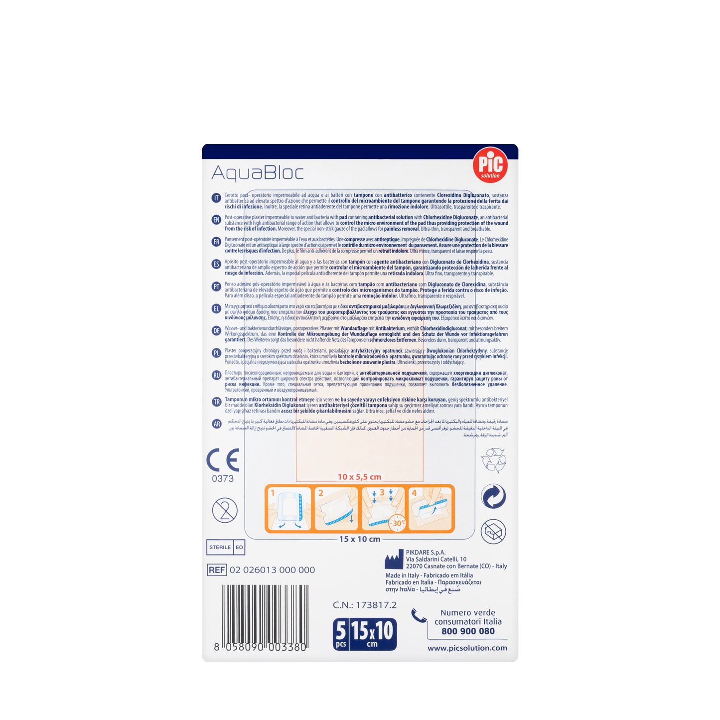 Pic Solution AquaBloc waterproof Plaster with antibacterial  15X10 Cm 5 Pieces
