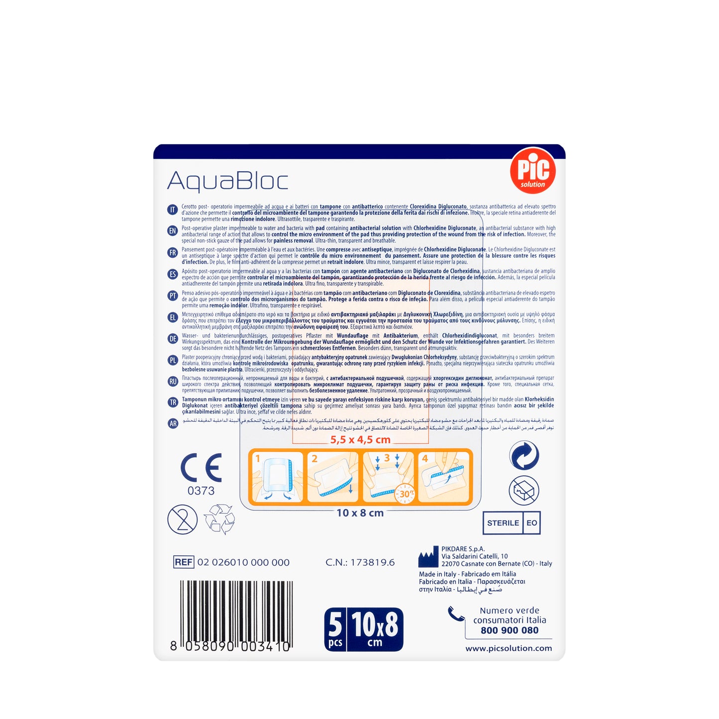 Pic Solution AquaBloc waterproof Plaster with antibacterial 10X8 Cm 5 Pieces
