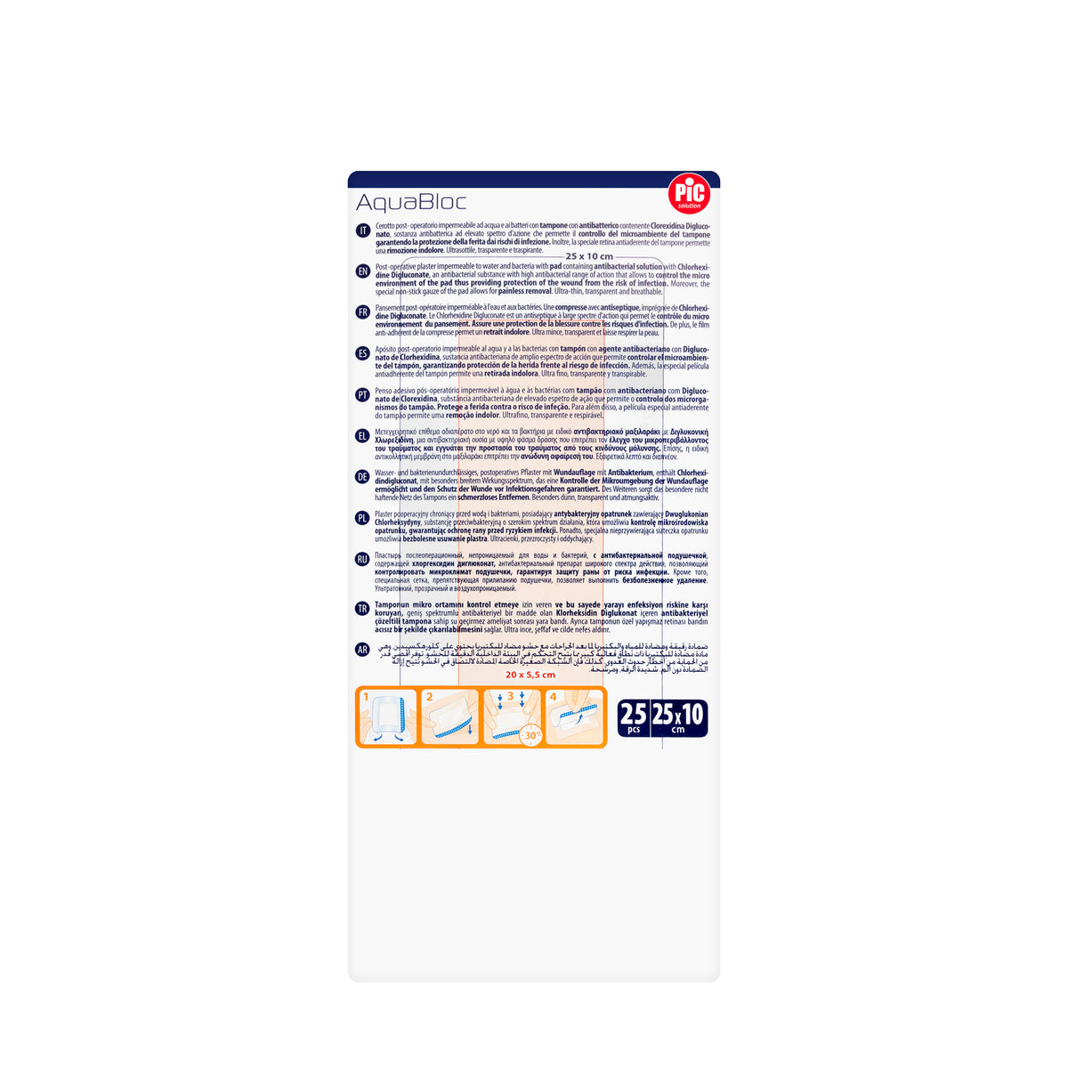 Pic Solution AquaBloc waterproof Plaster with antibacterial 25X10 Cm 25 Pieces