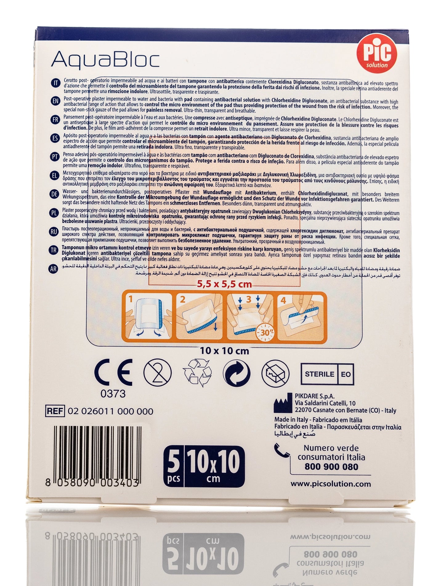 Pic Solution AquaBloc waterproof Plaster with antibacterial 10X10 Cm 5 Pieces