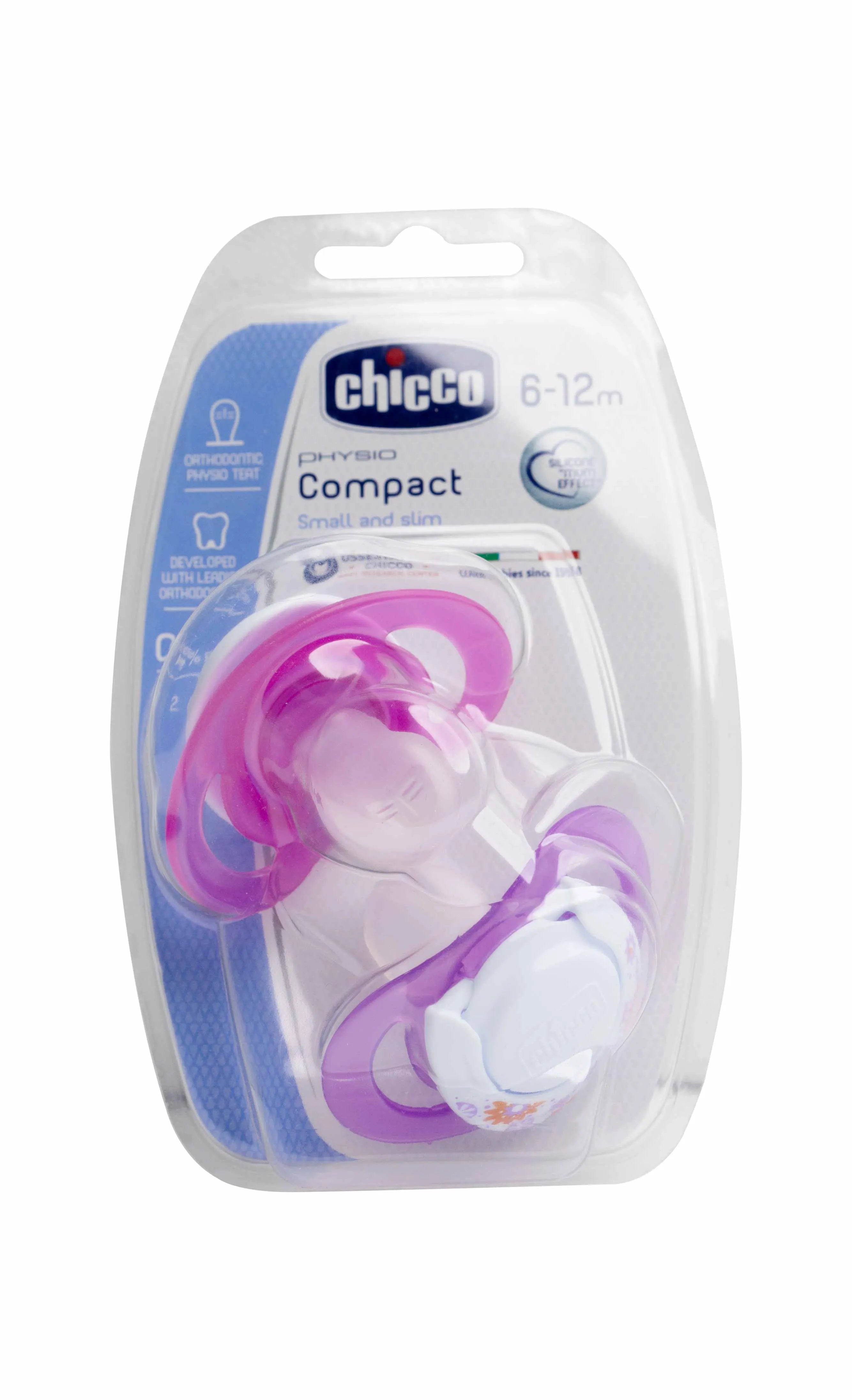 Chicco [3221] Soother Physio Compact Pink 6-12 Months 2 Pieces