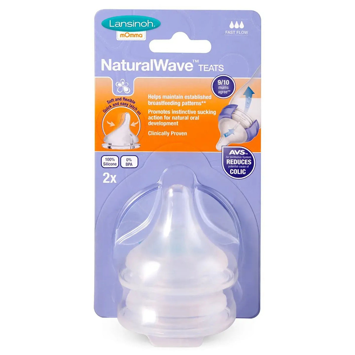 Lansinoh Natural Wave Teats Fast Flow [F] 6+ Months 2 Pieces