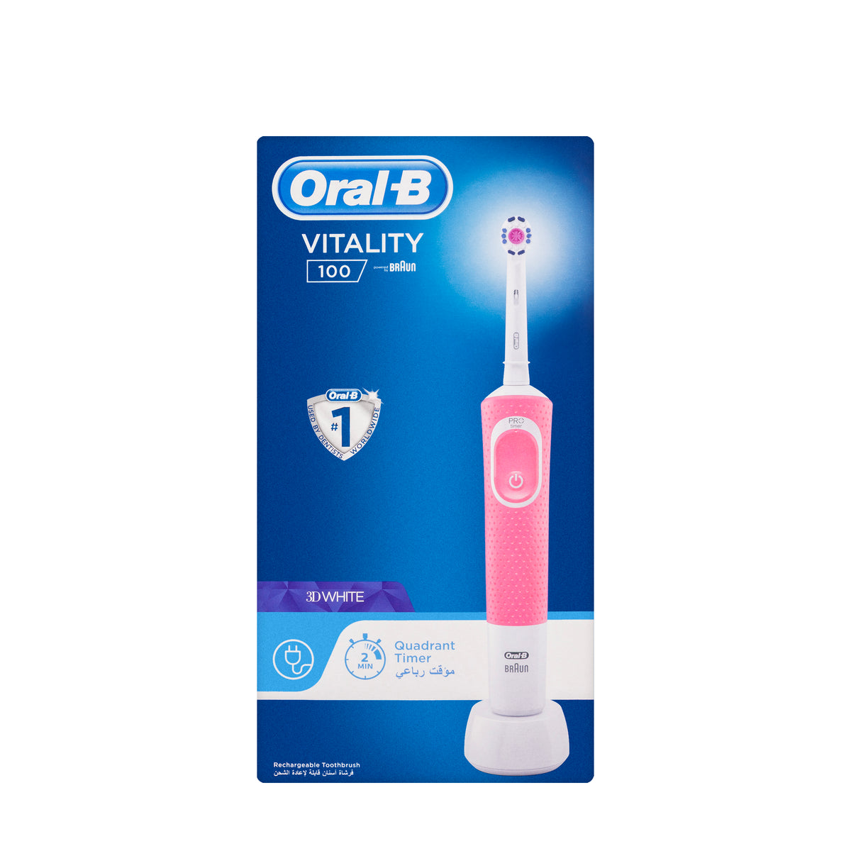 Oral-B Braun Vitality 100 3D White Rechargable Toothbrush-Pink[D100.413]