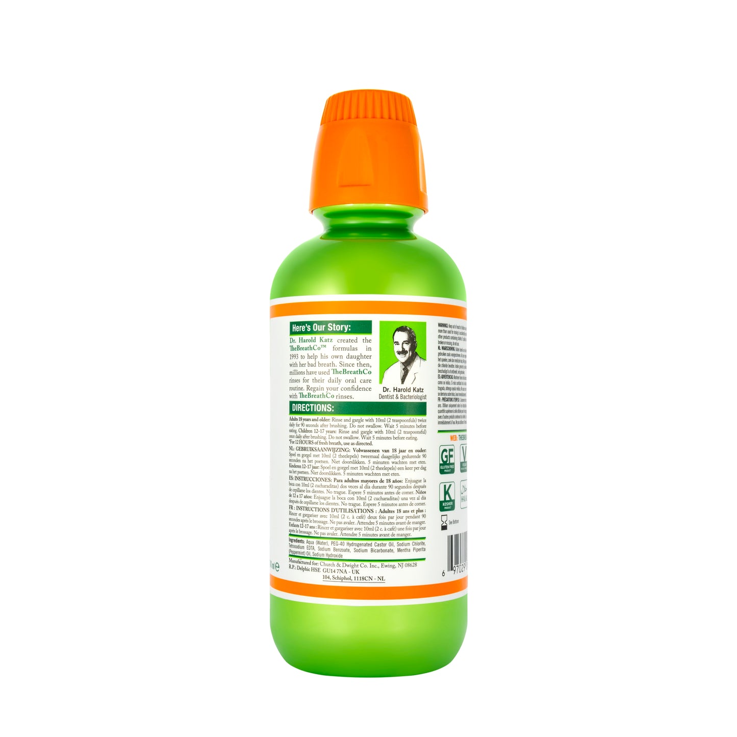 The Breath Co Fresh Breath Mild Mint Mouthwash 500 ml-Green