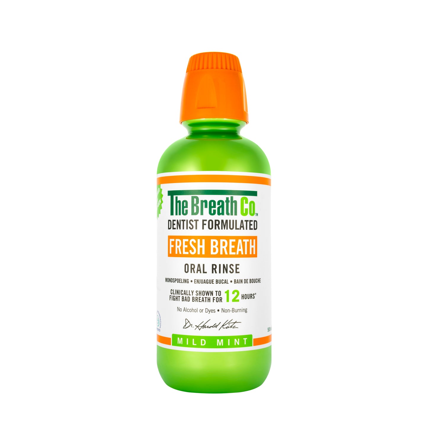 The Breath Co Fresh Breath Mild Mint Mouthwash 500 ml-Green