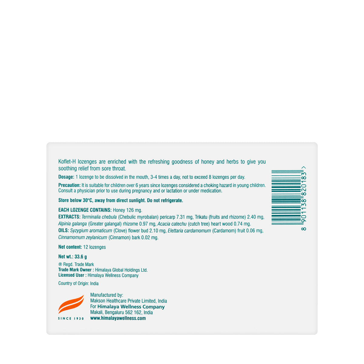Himalaya Koflet-H Ginger 12 Lozenges
