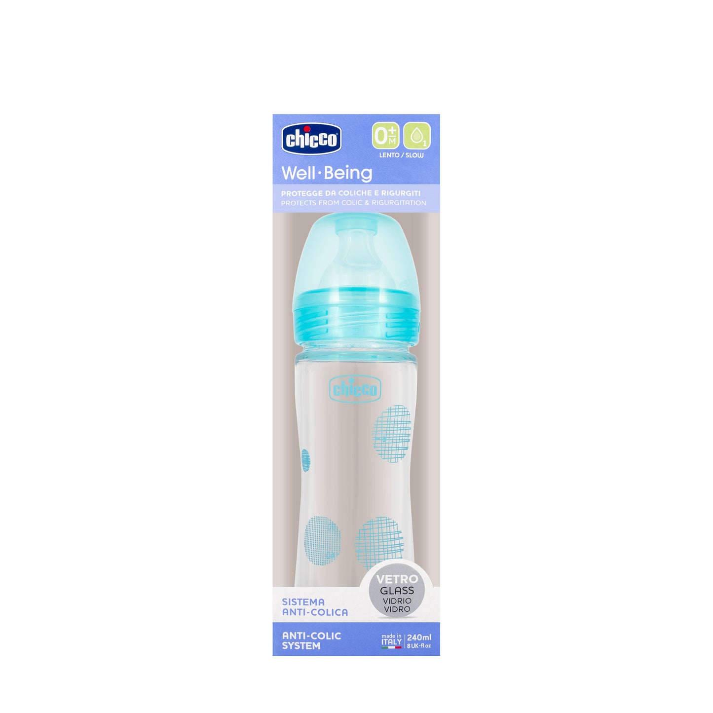 Chicco [287212] Well-Being Feeding Bottle Glass  0 M+ Boy 240 Ml