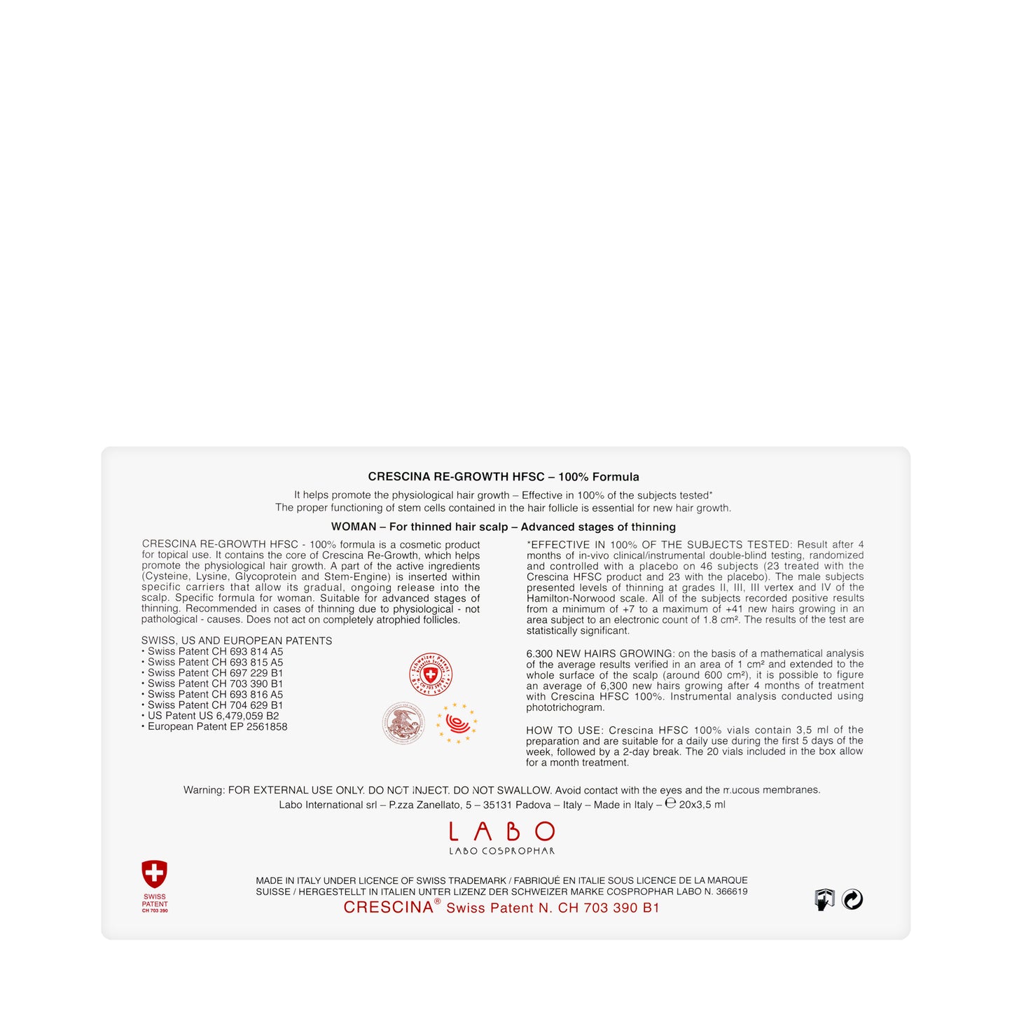 Crescina HFSC Thinnig Hair [Woman-1300] 20 Vials x 3.5 Ml