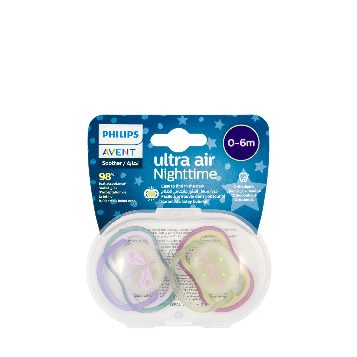 Avent [806] Ultra Air Night Soother [Pink]0-6 M 2 Pieces