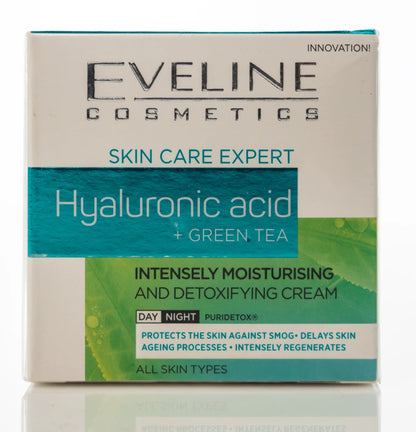 Eveline Hyaluronic Acid + Green Tea Intense Moisturising and Detoxifying Day and Night Cream 50 Ml