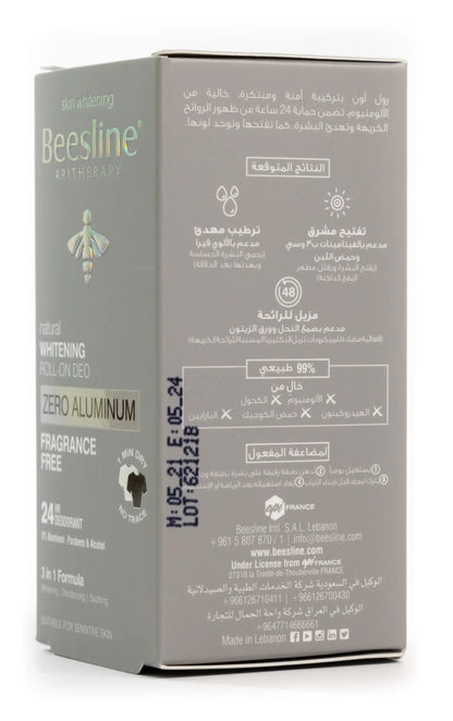 Beesline 24 Hours Deodrant Whitening Roll On Deo Zero Aluminum 50 Ml [Fragrance Free]