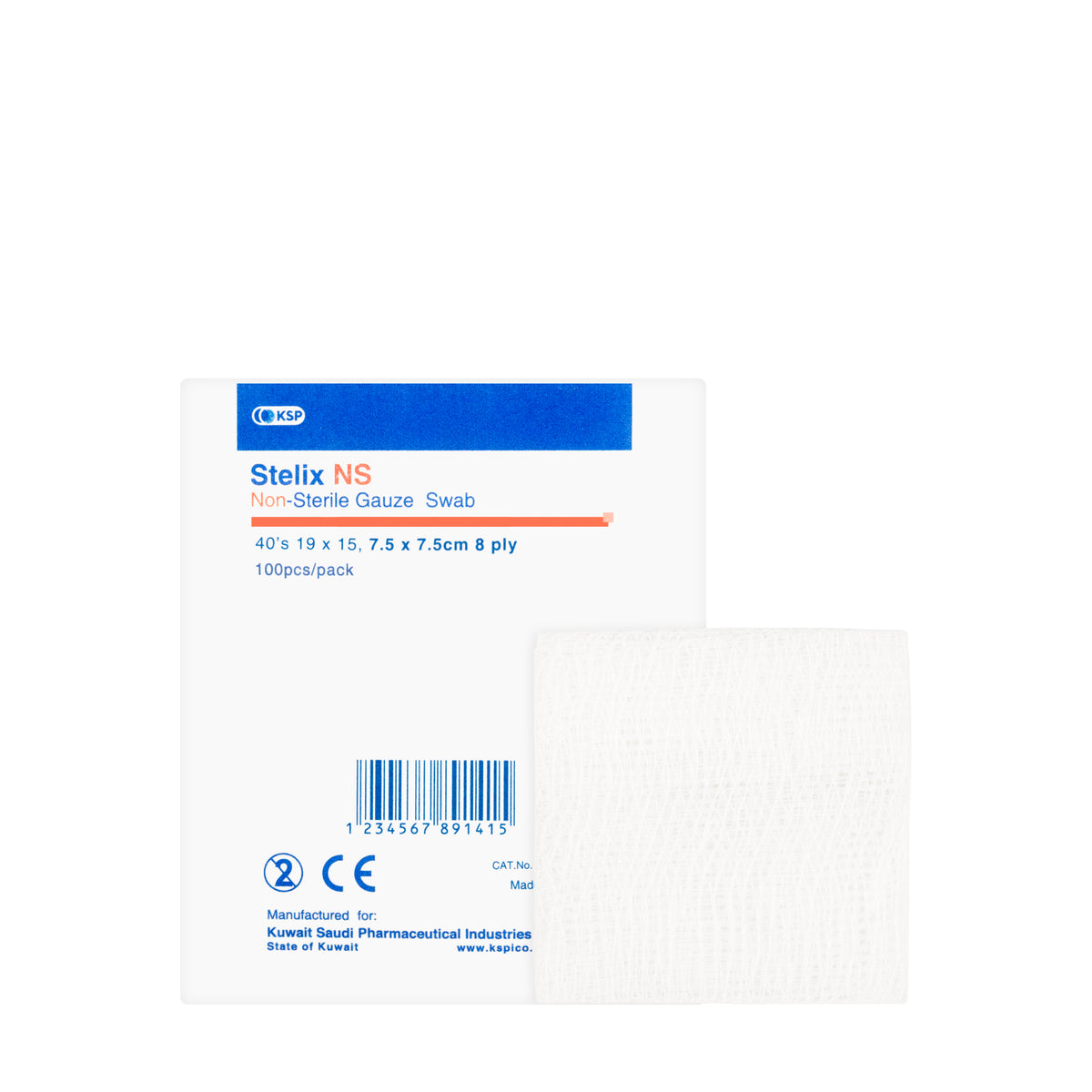 Ksp Stelix Non Sterile Gauze Swab  7.5X7.5 Cm 100 Pieces