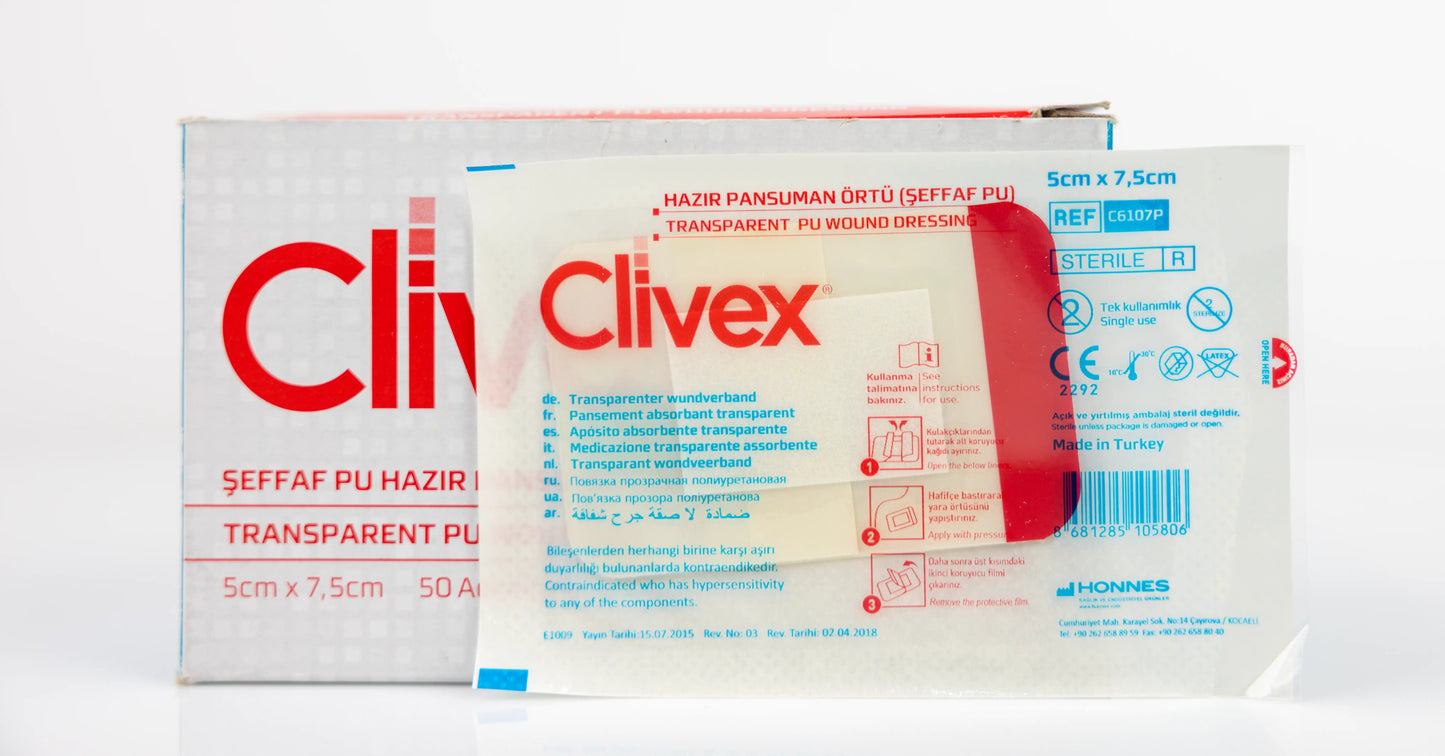 Clivex Transparent Wound Dressing 5X7.5 Cm 50 Pieces