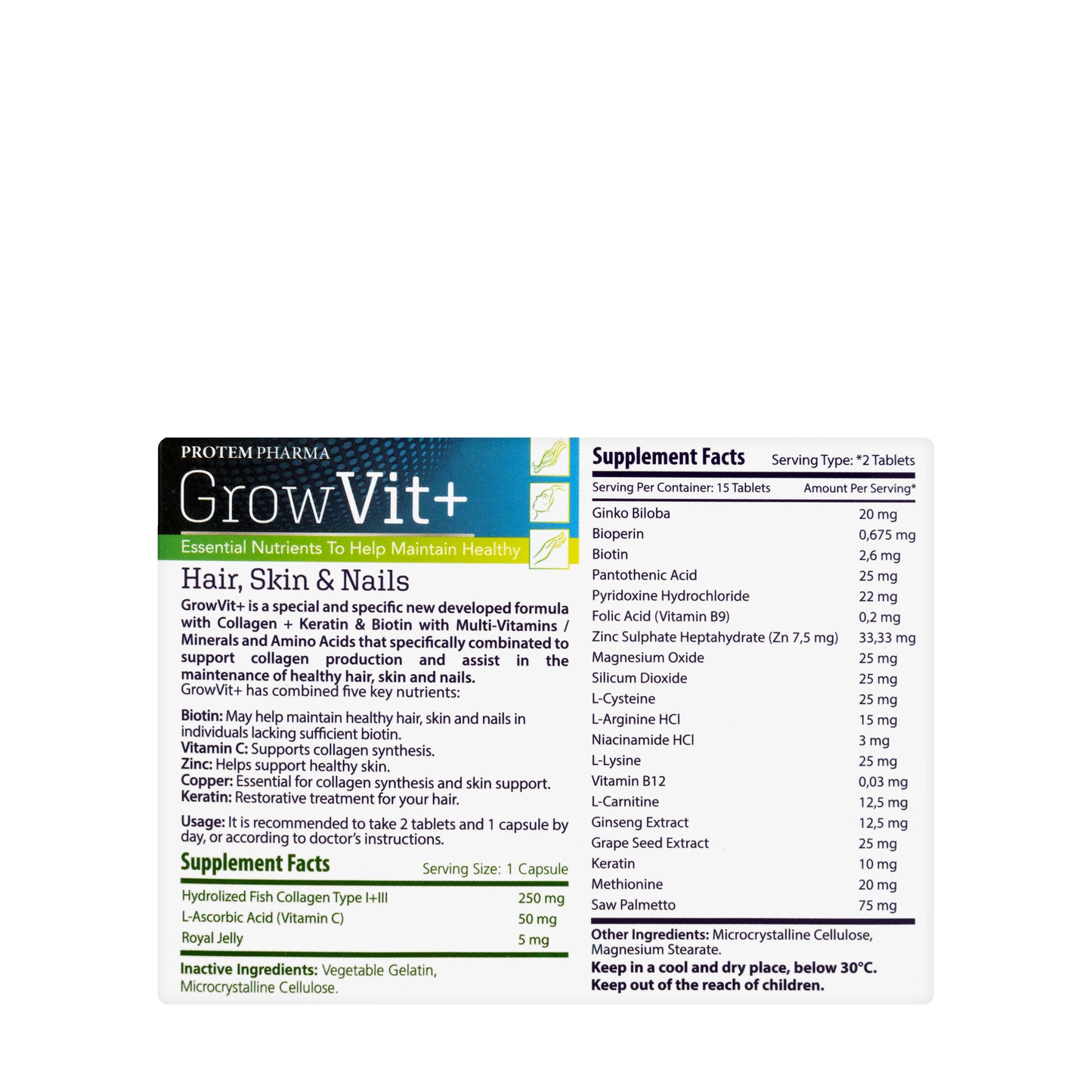 Grow Vit+  Hair, Skin & Nails 30 tablets + 15 capsules