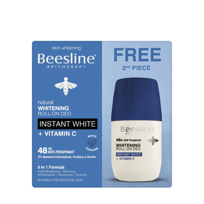 Beesline 48 Hours Natural Whitening Roll-On Deo Instant White + Vitamin C Anti Perspirant 50 Ml 1+1 Offer Pack
